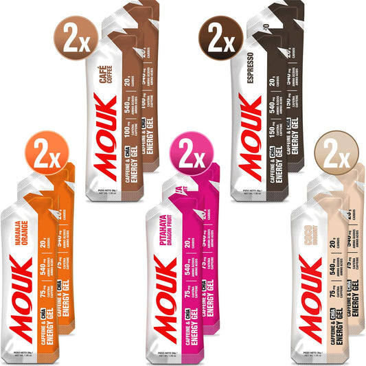 Pack Enduro: 10 Geles Energéticos con Cafeína Sabores Variados