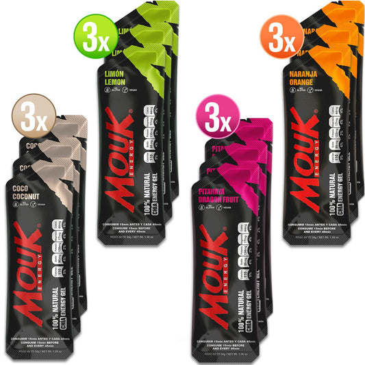 Pack Marathon: 12 Geles Energéticos Sabores - Coco | Limon | Naranja | Pitahaya