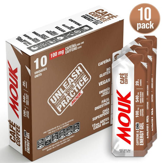 Gel Energético MOUK Sabor Café 10 Pack | 100mg Cafeína | No Gluten