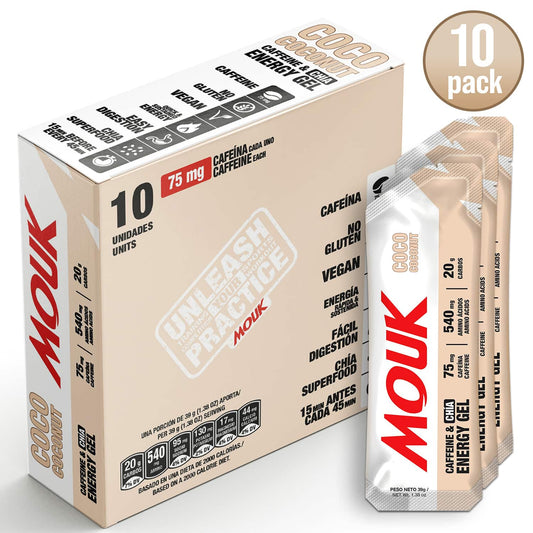 Gel Energético MOUK Sabor Coco 10 Pack | 75mg Cafeína | No Gluten