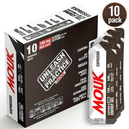 Gel Energético MOUK Sabor Espresso 10 Pack | 150mg Cafeína | No Gluten