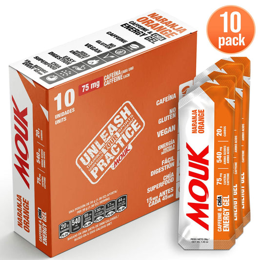 Gel Energético MOUK Sabor Naranja 10 Pack | 75mg Cafeína | No Gluten