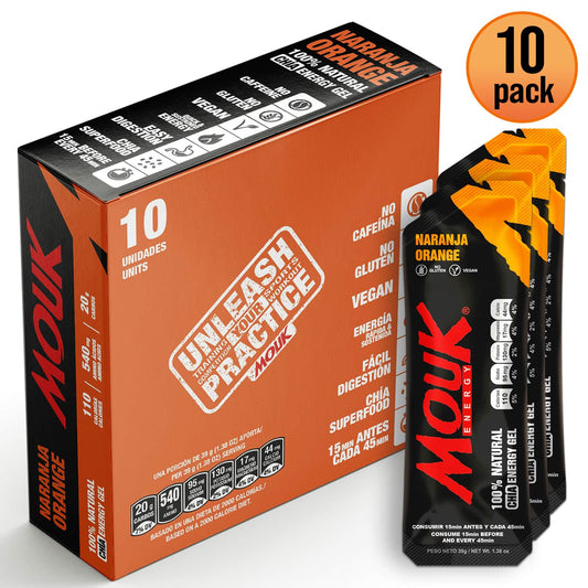 Gel Energético MOUK Sabor Naranja 10 Pack | Natural | No Cafeína | No Gluten