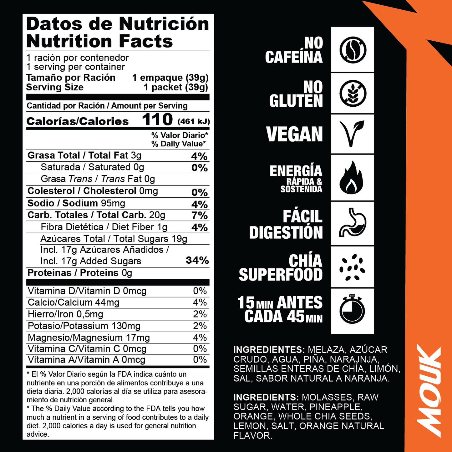 Gel Energético MOUK Sabor Naranja | Natural | No Cafeína | No Gluten