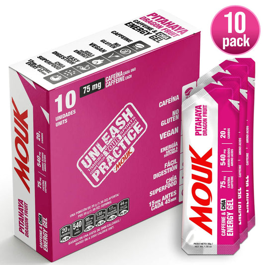 Gel Energético MOUK Sabor Pitahaya 10 Pack | 75mg Cafeína | No Gluten