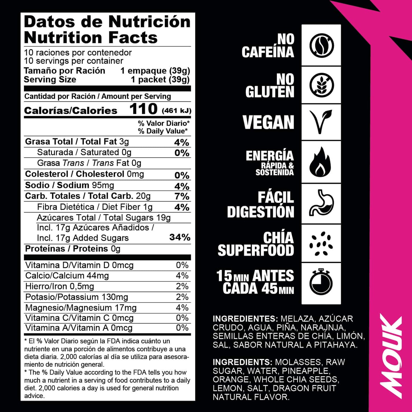 Gel Energético MOUK Sabor Pitahaya | Natural | No Cafeína | No Gluten