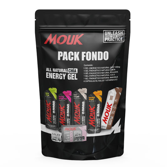 Pack Fondo:  5 Geles Energéticos Variados | 4 Cápsulas de Mg, K y Vitamina B12