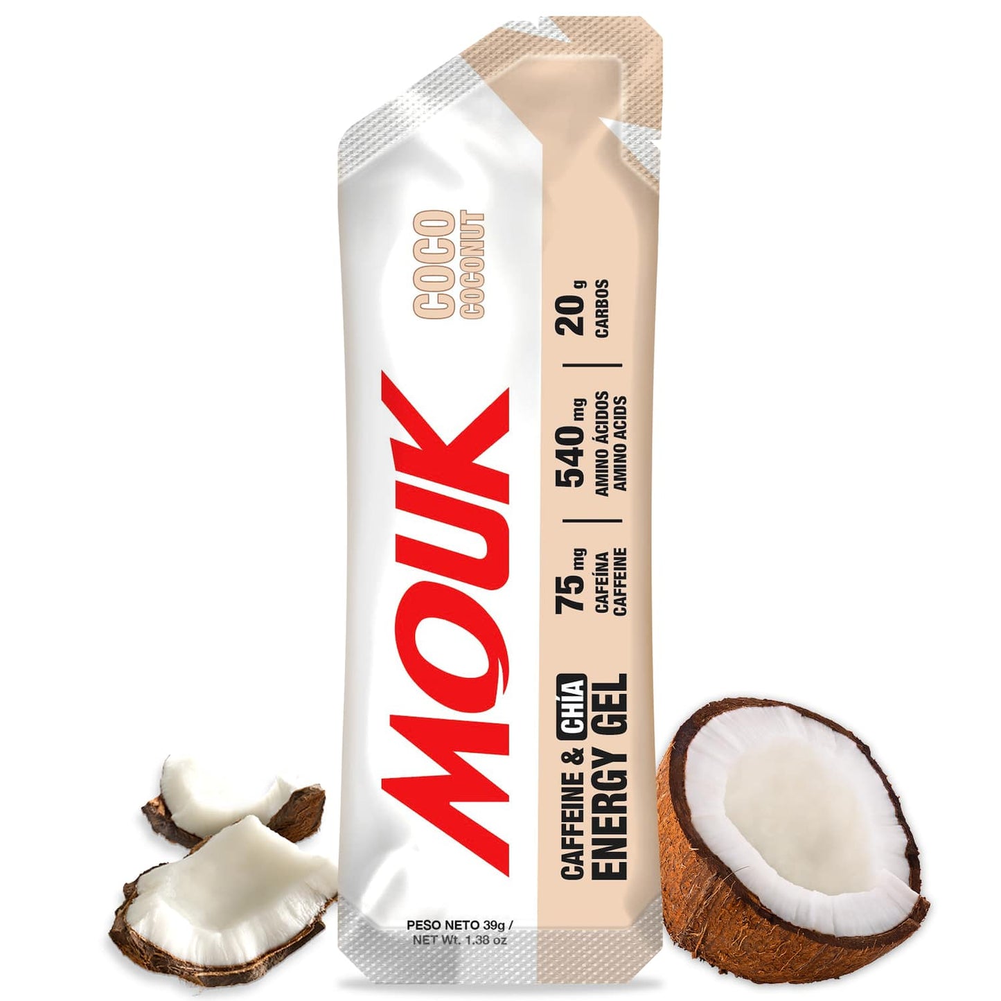 MOUK Coconut Flavor Energy Gel | 75mg Caffeine | Gluten Free 