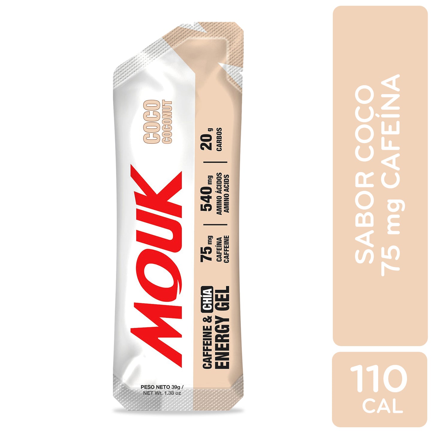 MOUK Coconut Flavor Energy Gel | 75mg Caffeine | Gluten Free 