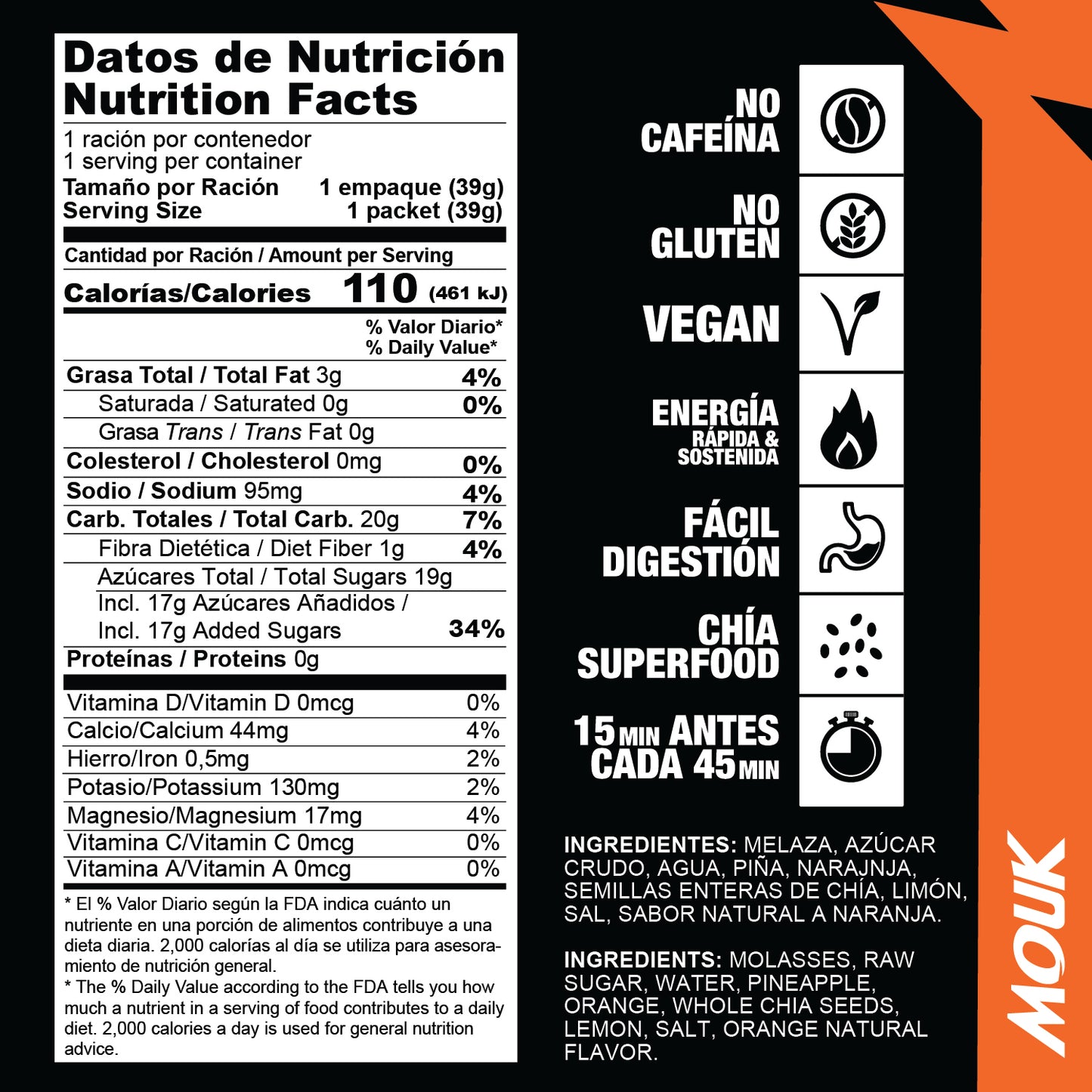MOUK Orange Flavor Energy Gel | Natural | No Caffeine | Gluten Free 