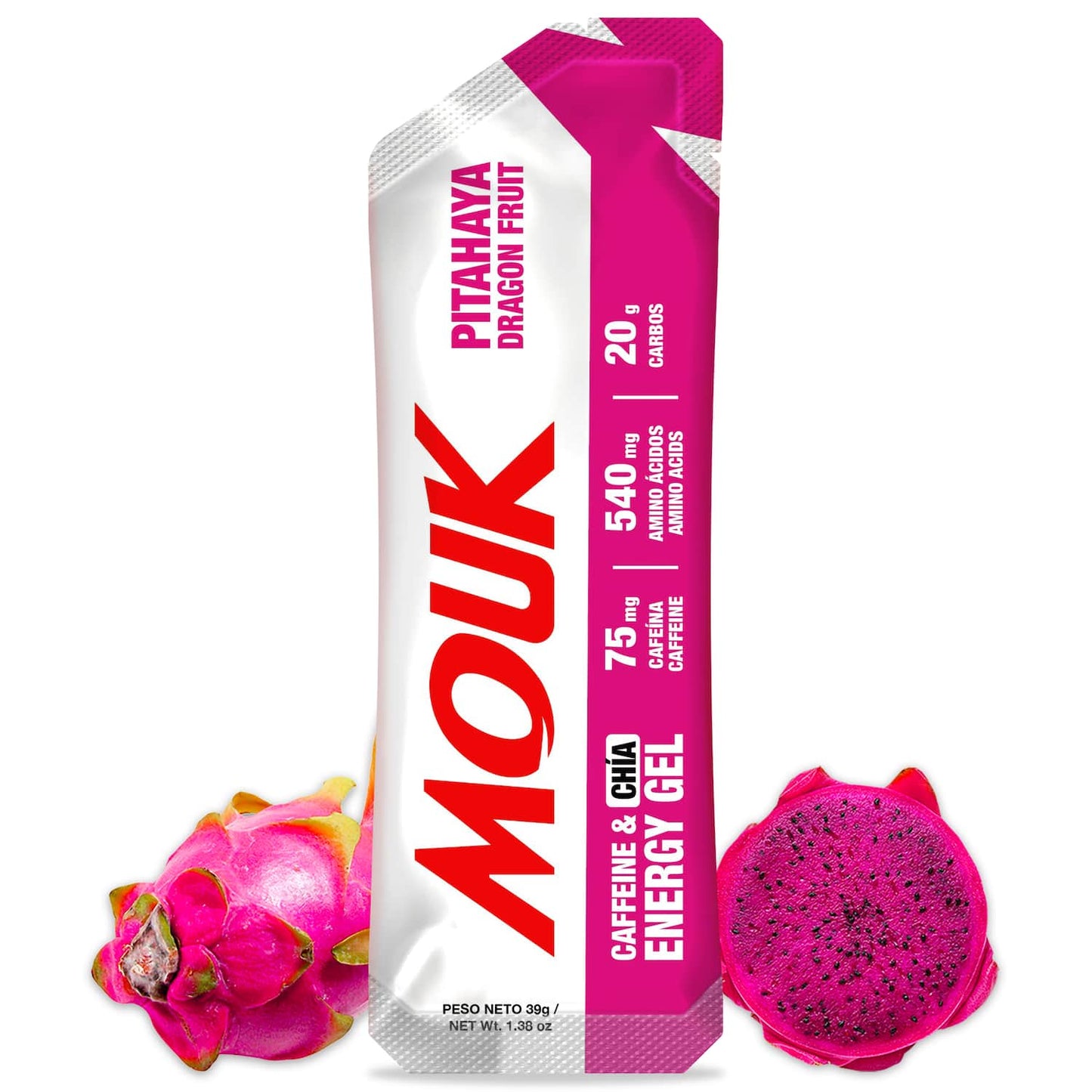 MOUK Dragon Fruit Flavor Energy Gel | 75mg Caffeine | Gluten Free 