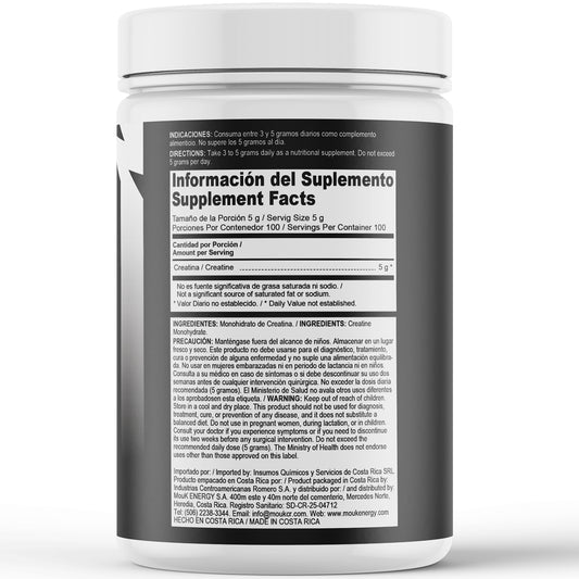 Monohidrato de Creatina Micronizada MOUK | 100 Servidas - 500g